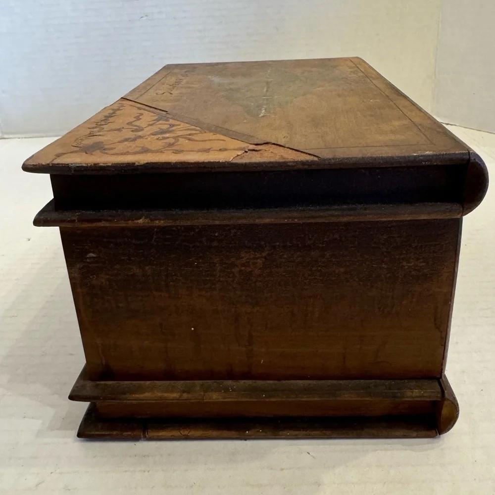 Antique Olive Wood Italian Vanity Box Olive Keepsake Jewelry Holder Decor VTG